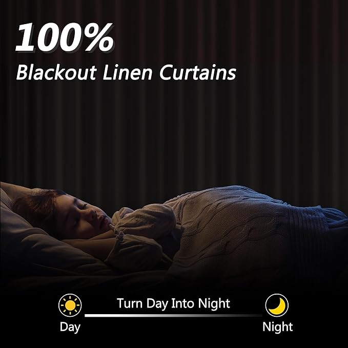Guken Camel Brown 100% Blackout Linen Curtains 63 Inch Length 2 Panels Set for Living Room Bedroom Back Tab/Rod Pocket Thermal Insulated Black Out Drapes Room Darkening Farmhouse Window Curtains