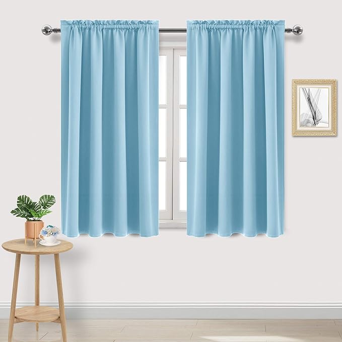 DWCN Light Blue Room Darkening Blackout Curtains - Thermal Insulated Privacy Energy Saving Window Curtain Drapes 52 x 45 inch Length, Set of 2 Bedroom Living Room Curtains