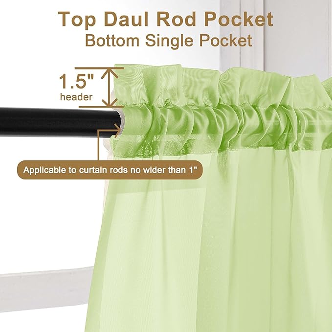 Chyhomenyc Lime Sheer Curtains 84 Inches Long 2 Panels Set, Light Filtering Soft Airy Window Curtains, Rod Pocket for Living Room Bedroom Window Drapes, 42Wx84L Inch, 2PCS