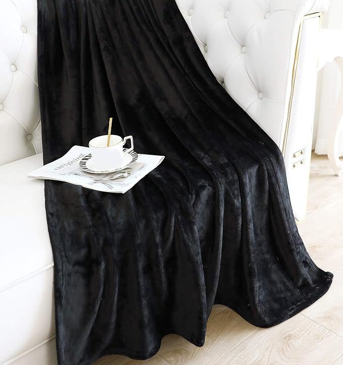 TASTHROW Large Flannel Fleece Throw Blanket, 60×80 Inch - Cozy Lightweight Thick Blanket - All Seasons Suitable for Women, Men and Kids (Black)