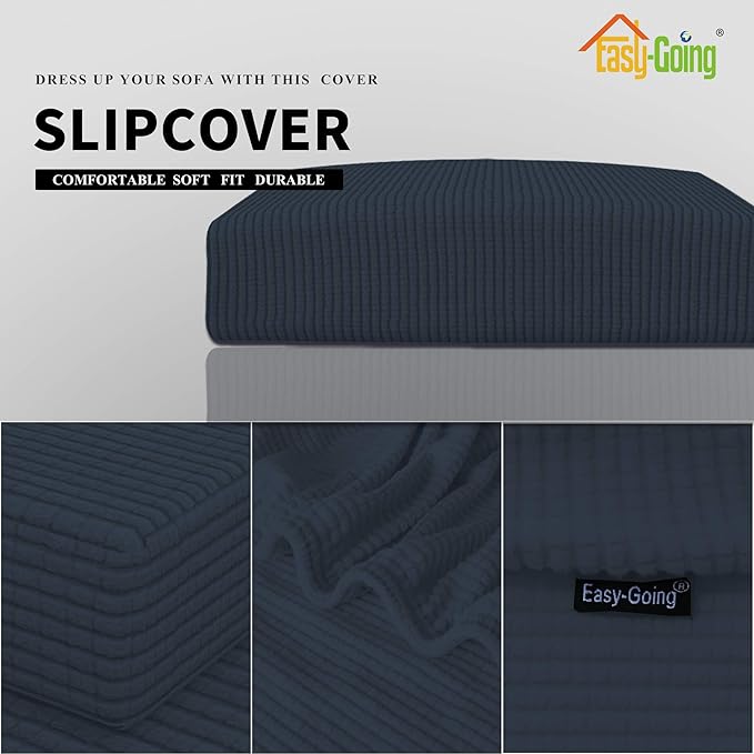 Easy-Going Stretch Chair Cushion Cover Sofa Cushion Furniture Protector Sofa Seat Sofa Slipcover Sofa Cover Soft Flexibility with Elastic Bottom(Chair Cushion, Dark Blue)