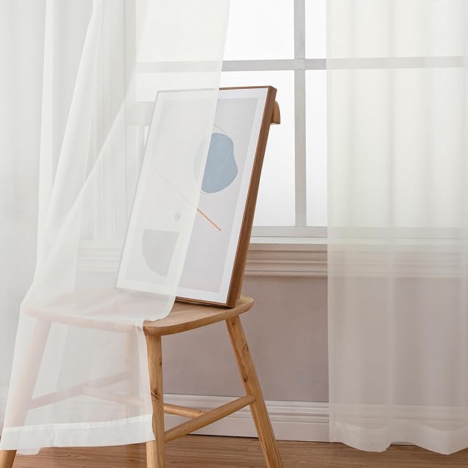 Simplebrand Ivory Sheer Curtains 63 Inch Length 2 Panels, Rod Pocket Solid Color Window Sheer Curtain Panels, Elegant Curtains & Drapes for Living Room, Bedroom 2 Panels (Ivory, 42" W x 63" L)