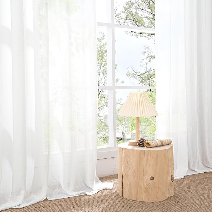 BGment White Linen Curtains 102 Inches Long for Living Room, Semi Sheer Window Drapes Lightweight Rustic Country Textured for Farmhouse Bedroom Decor with Rod Pocket, 2 Panels Set, Each 52 Inch Wide