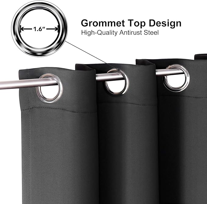 ChrisDowa Grommet Blackout Curtains for Bedroom and Living Room - 2 Panels Set Thermal Insulated Room Darkening Curtains (Dark Grey, 52W x 63L)