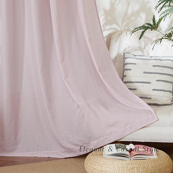 NICETOWN Blush Pink Linen Curtains for Kitchen, Thick Flax Small Window Treatments Semi Sheer Privacy Assured with Light Through for Cafe/Bathroom, W34 x L80, 2 Panels