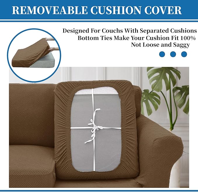 XINEAGE New 4 Pieces Extra Large Couch Covers for 3 Cushion Sofa Super Stretch Sofa Cover for 3 Large Seat Cushion Universal Slip Cover for Living Room (Brown), 91"-110"(3 Cushions)