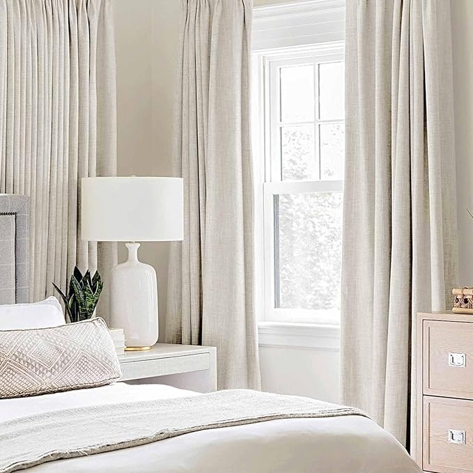 MIULEE Linen Texture Curtains for Bedroom Solid 100% Blackout Thermal Insulated Linen Beige Curtains Grommet Room Darkening Drapes for Living Room Nursery 52x54 Inch (2 Panels)
