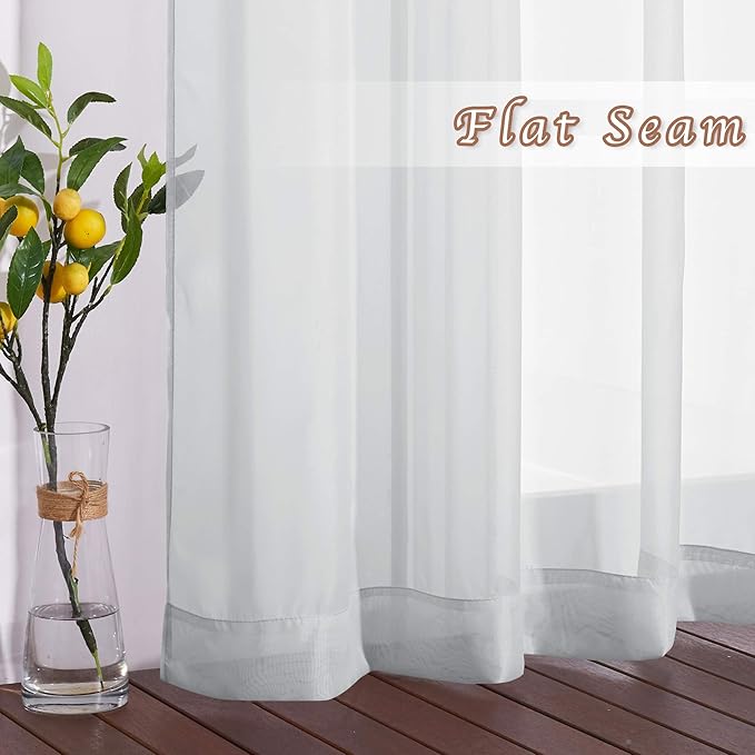 NICETOWN Sheer Curtains 72 inches Long - Silver Eyelet Top Light Filter Window Drapes Airy & Breathable Living Room Voile Panels for Living Room/Apartment, Light Gray, 74" W Total 2 Pieces
