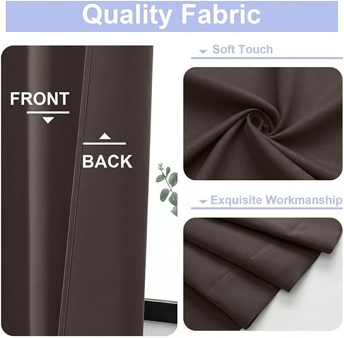 Simplebrand Ava Blackout Curtains for Patio 108 Inches Long 2 Panels Set, Solid Thermal Insulated Room Darkening Rod Pocket Window Treatment Curtains Blackout Drapes, W50 x L108 Inch, Chocolate