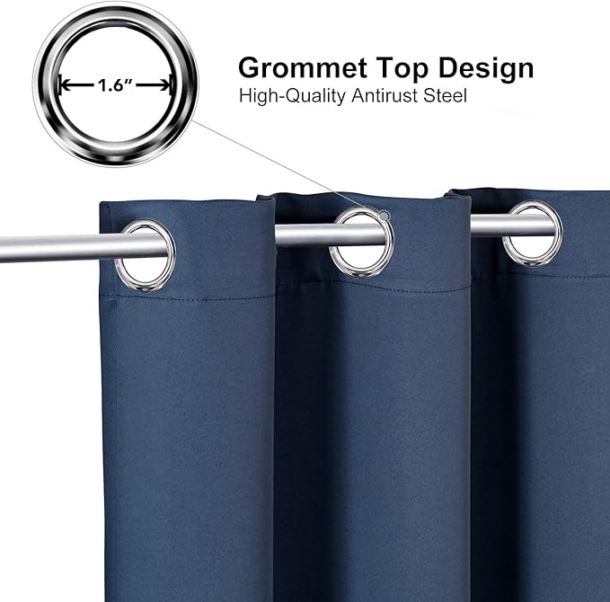ChrisDowa Blackout Curtains 108 Inches Long 2 Panels Set for Living Room, Grommet Thermal Insulated Room Darkening Curtains for Bedroom (Stone Blue, 52 x 108 Inch)