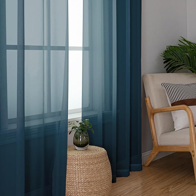 Simplebrand Dusty Blue Tier Curtains for Kitchen 24 Inches Long 2 Panel Set, Rod Pocket Cafe Curtain Light Filtering Sheer Short Curtains for Bathroom/Basement Half Window 42 x 24 Inch, 2Pcs