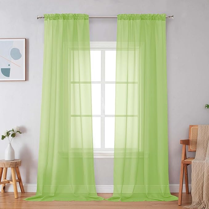 Simplebrand Lime Sheer Curtains 84 Inches Long, Light Filtering Rod Pocket Solid Color Window Sheer Curtain Panels, Elegant Curtains & Drapes for Living Room, Bedroom 2 Panels (Lime, 42" W x 84" L)