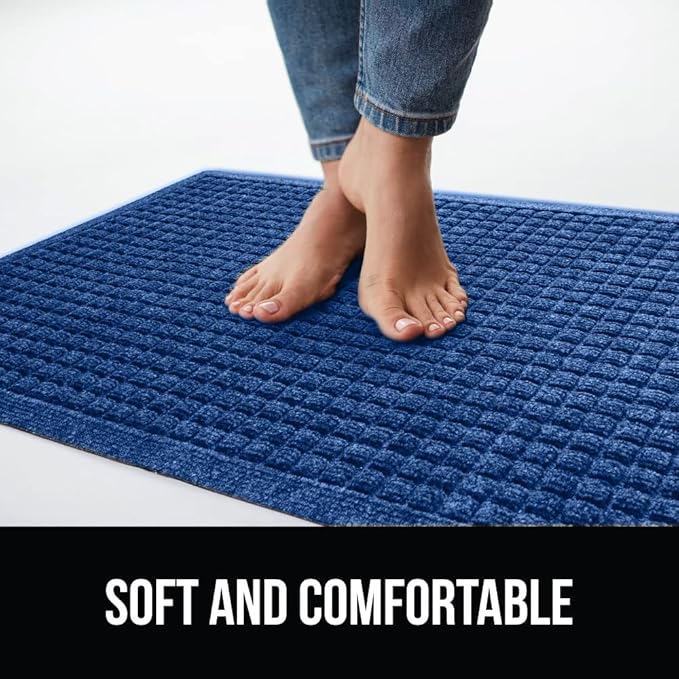 GORILLA GRIP® Ultra Absorbent Front Door Mat Outside Entrance, Traps Dirt and Moisture, HydroABSORB Indoor Outdoor Doormat Holds Up to 1.7 Cups Water, Stain and Fade Resistant Welcome Mat, 29x17, Blue