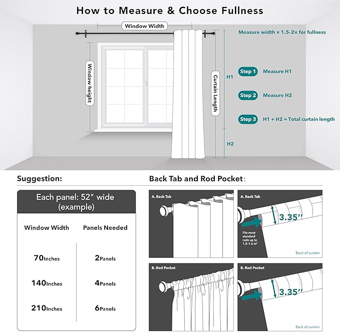 Deconovo Solid Back Tab and Rod Pocket Curtains Thermal Insulated Blackout Window Curtains for Living Room 52Wx84L Inch Dark Forest 2 Panels