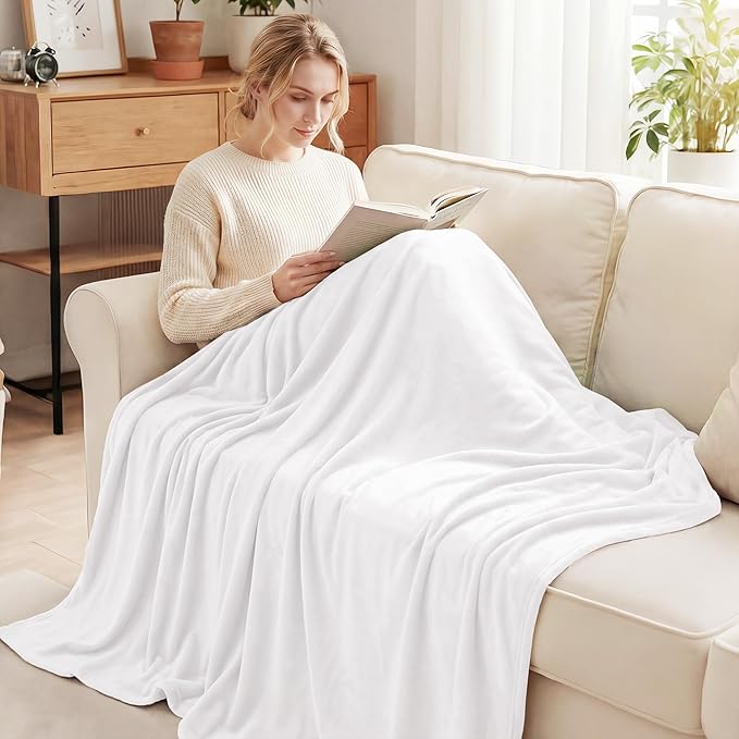 Exclusivo Mezcla Fleece Pure White Throw Blanket for Couch, Sofa, Super Soft and Warm Blankets, All Season, Cozy, Plush, Lightweight, 50x60 Inches