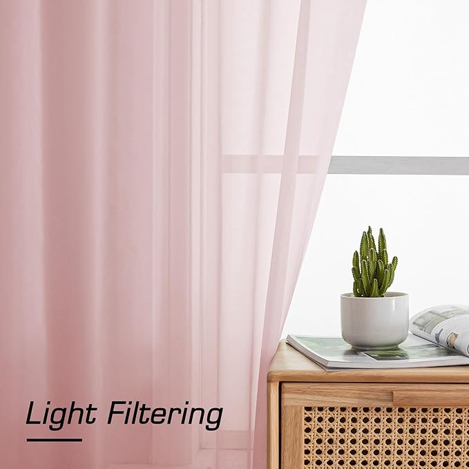Simplebrand Blush Sheer Curtains 72 Inches Long 2 Panels for Living Room, Rod Pockets Airy Window Treatments Voile Sheer Black Curtains Panels Lightweight for Front Back Patio Glass Door, 42" Width