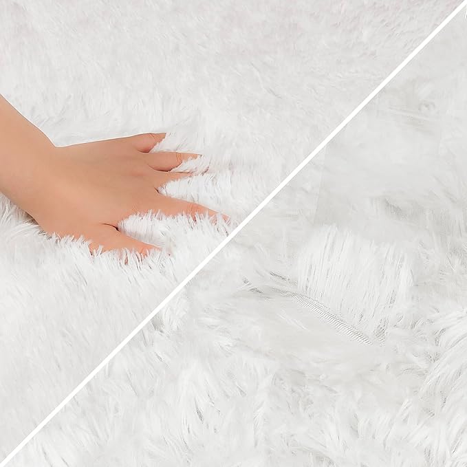 Runner Rug for Bedroom White 2x10ft Fluffy Area Rug Bedside Runner Rug for Kids Room Boys Teens Nursery Baby Living Room Dorm Home Decor Carpets Kid Sbedroom Rug