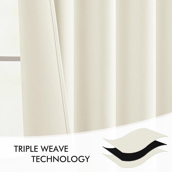 MIULEE Cream Back Tab Blackout Curtain 96 Inch Long 2 Panels Set for Bedroom, Rod Pocket/Pinch Pleat Thermal Insulated Living Room Darkening Pleated Light Blocking Floor to Ceiling Drape