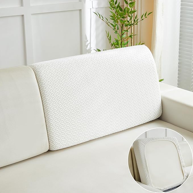 Couch Cushion Covers for Sofa Couch Covers Wear-Resistant Universal Sofa Cover Washable Stretch for Sectional Slipcovers (Texture-Cream White,Back Cover L)