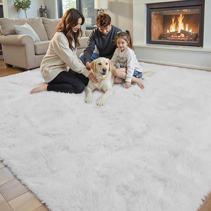 Rugs for Living Room 8x10, Alfombras para Salas Fluffy Shag Large Fuzzy Plush Soft Area Rug, Shaggy Carpets for Bedroom, Kids Boys Girls Home Decor Aesthetic(8 x 10, White)