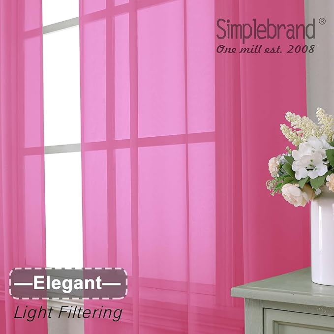 Simplebrand Hot Pink Sheer Curtains 72 Inches Long 2 Panels for Living Room, Rod Pockets Airy Window Treatments Voile Sheer Black Curtains Panels Lightweight for Front Back Patio Glass Door, 42" Width