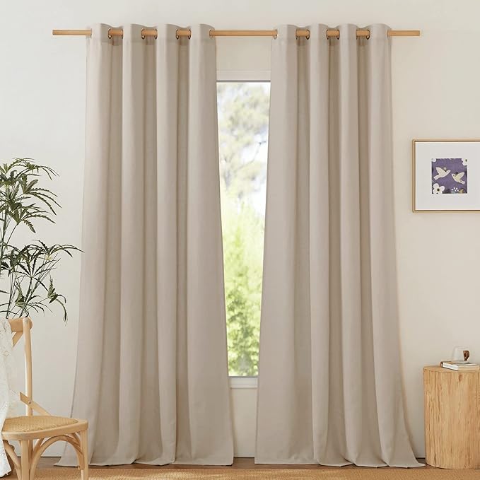 NICETOWN Linen Flax Semi Sheer Curtains 94" Length, Grommet Window Treatments Privacy Added with Light Penetration Vertical Drapes for Loft/Home Office, Taupe, W55 x L94, 2 Panels
