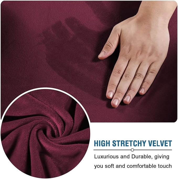 H.VERSAILTEX Rich Velvet Stretch 2 Piece Cover Chair Slipcover Sofa Cover Furniture Protector Couch Soft with Elastic Bottom Chair Couch Cover with Arms Width Up to 49 Inch(Chair, Burgundy)