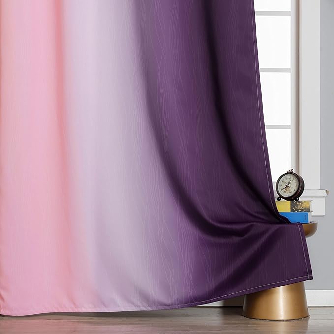Pink and Purple Curtains 45 Inch Length 2 panels,Full Light Blocking Ombre Blackout Curtains, Kids Room, Thermal Insulated Noise Reducing Gradient Blackout Curtains for Girls Bedroom,42x45 Inch,adult