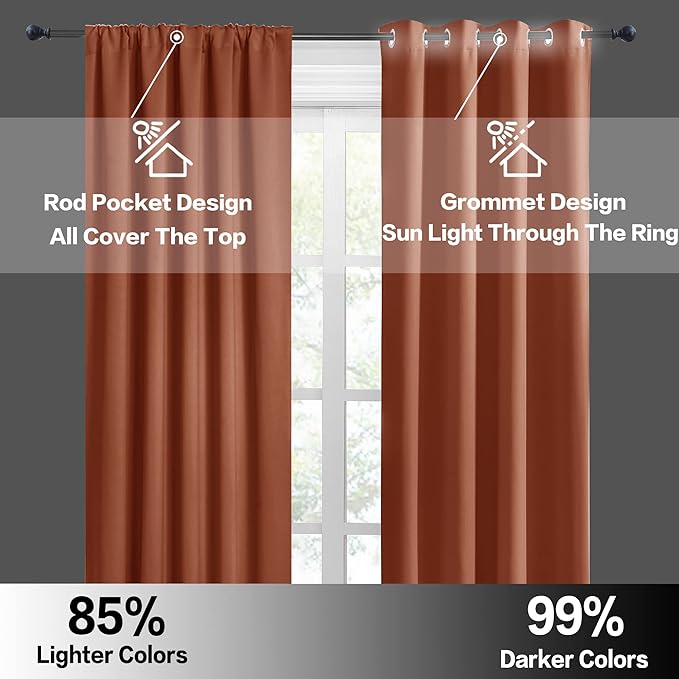 RYB HOME Cafe Blackout Curtains 24 inch Length, RV Curtains for Camper Windows, Mini Short Small Insulating Light UV Blocking Privacy Half Window Tiers, Width 42 by Length 24, Burnt Orange, 2 Panels