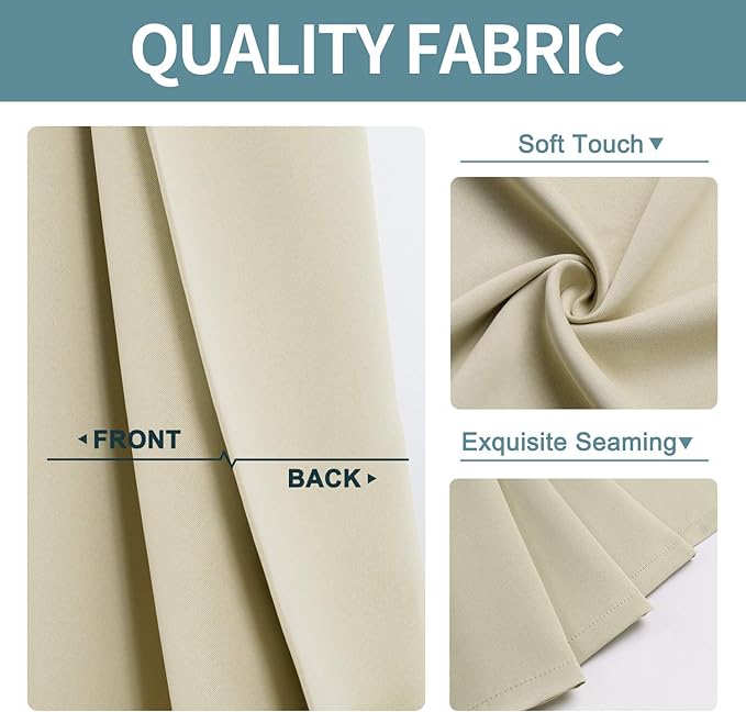 ChrisDowa Room Darkening Curtains 80 Inches Long 2 Panels Set for Living Room, Grommet Thermal Insulated Blackout Curtains for Bedroom (Beige, 52 x 80 Inch)