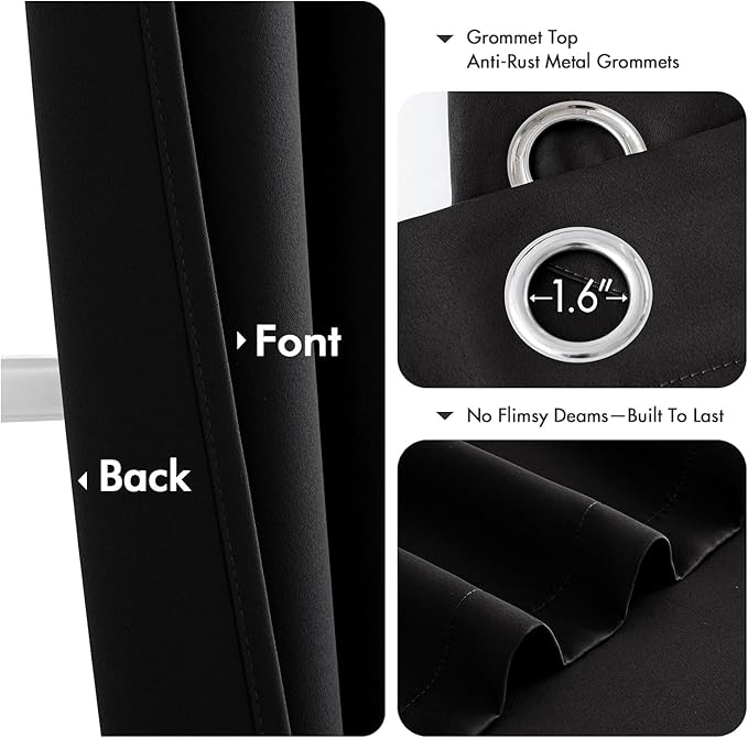 MIULEE Black Blackout Curtains for Bedroom Living Room 84 Inches Long 2 Panels, Thermal Insulated Room Darkening Drapes Solid Grommet Top Noise Reduction Light Blocking Halloween Window Treatments