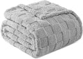 Exclusivo Mezcla Fleece Throw Blanket for Couch,Super Soft and Warm Lightweight Checkered Pattern Blankets for All Seasons, 50x60 Inches, Light Grey