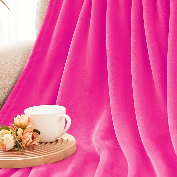 Exclusivo Mezcla Fleece Throw XL Blanket for Couch, Sofa, Super Soft and Warm Hot Pink Blankets, All Season, Cozy, Plush, Lightweight, 50x70 Inches