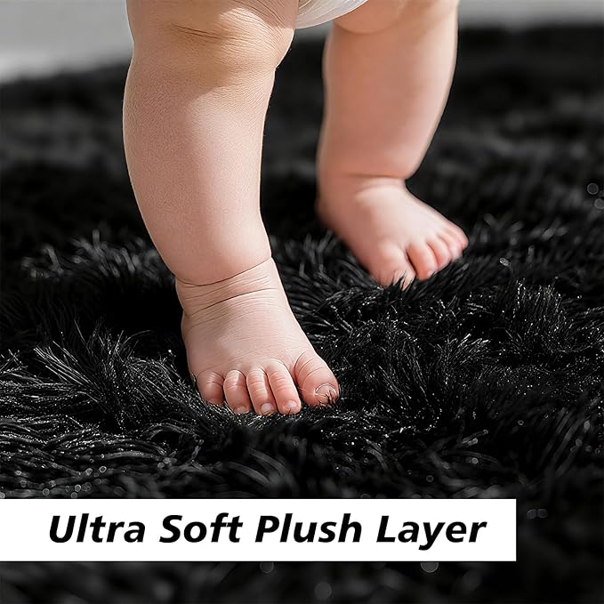 yulidayang Black Fluffy Round Area Rugs for Bedroom,5'X5'Shag Circle Area Rugs for Living Room,Non Slip Fuzzy Plush Rug for Kids Room Boys Girls Room and Dorm Home Decor Rug