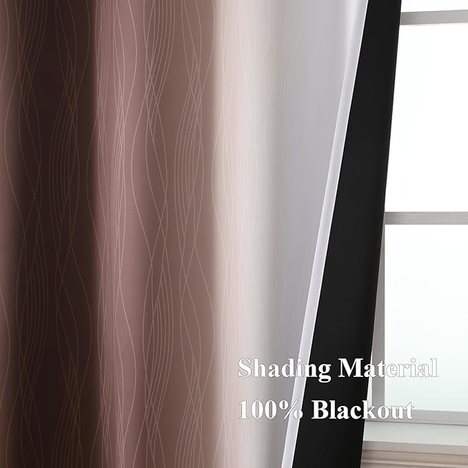 Estelar Textiler Brown and Greyish White Ombre Blackout Curtains for Bedroom, Full Room Darkening Grommet Curtains for Living Room, Thermal Insulated Light Blocking Gradient Drapes, 42Wx63L,2 Panels