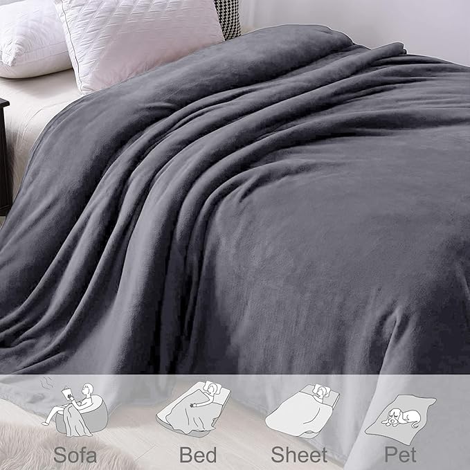 Exclusivo Mezcla Fleece Blankets Queen Size for Bed, Super Soft and Warm, All Season, Cozy, Plush, Lightweight, 90x90 Inches, Dark Grey
