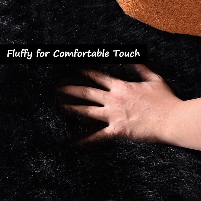 Goolela Black Sheepskin Area Rug 10x12 Fluffy Fuzzy Shag Carpet for Living Room Bedroom Furry Faux Fur Soft Rectangle
