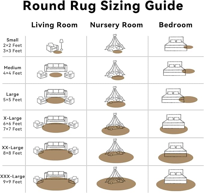 OLANLY Taupe Round Rugs for Bedroom - Machine Washable, 8 ft Circle Area Rugs for Living Room, Soft and Fluffy Shaggy Carpet for Teen Girl and Boys, Nursery Rooms, Dorms, Home Decor Aesthetic