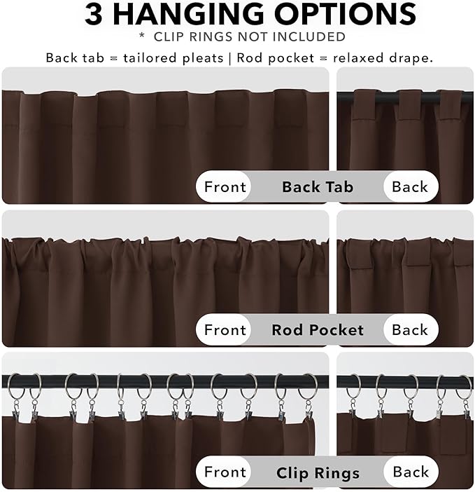 Deconovo Blackout Curtains, Thermal Insulated, W52 x L72 2 Panels, Back Tab, Machine Washable, Room-Darkening Drapes for Bedroom/Living Room Chocolate