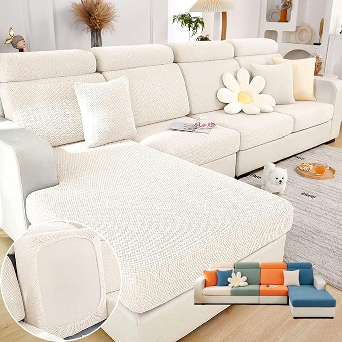 Soothing Home Sofa Covers, Sofa Hero Covers, Wear-Resistant Universal Couch Covers Washable Stretch Sectional Couch Cushion Covers (White,Back Cover M)
