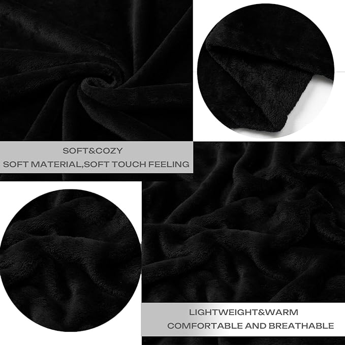 JIAHANNHA Black Throw Blanket Fleece Blanket Throw Size(50 by 60 Inches),Super Soft Cozy Plush Blanket for Couch Sofa Bed,Lightweight Warm Bed Blankets for Adults,All Season
