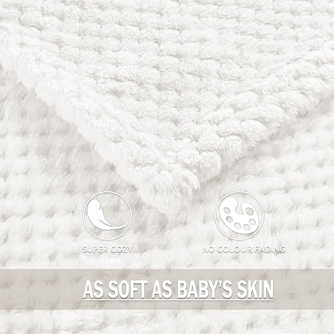 Exclusivo Mezcla Fleece Bed Blanket King Size, Super Soft and Warm Blankets for Couch, Sofa and Bed Waffle Textured, Cozy, Fuzzy and Lightweight (Off White, 90x104 Inches)