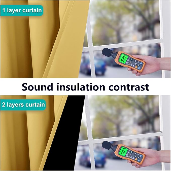 NICETOWN 100% Blackout Short Curtains with Black Liners, 2 Panels, 37" W by 50" L, Bright Yellow, Thermal Insulated Full Blackout 2-Layer Lined Drapes, Energy Efficiency Window Draperies for Bedroom