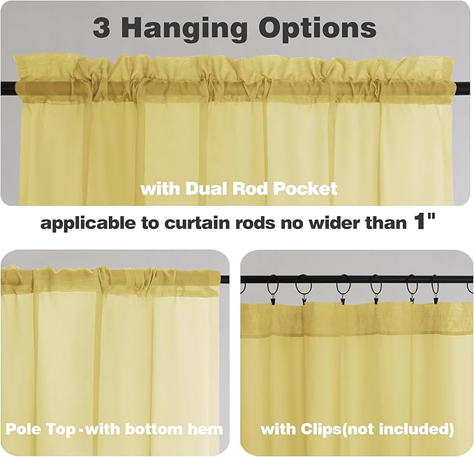 Chyhomenyc Mustard Yellow Sheer Curtains 120 Inches Long - Light Filtering Elegant Voile Extra Long Panel Drapes for Living Room Floor to Ceiling Window, Each 42Wx120L Inch, 10FT, 2 Panels