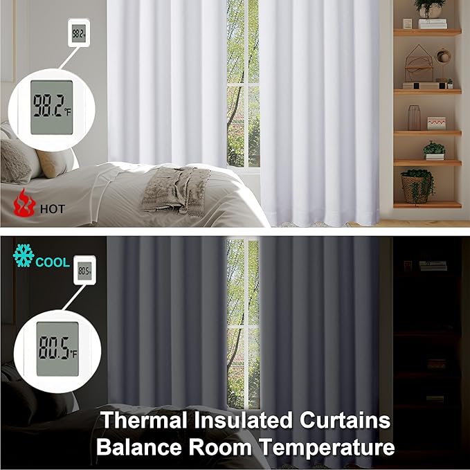 Simplebrand Pure White Light Filtering Curtains for Bedroom 102 Inches Long 2 Panels, Solid Thermal Insulated, Energy Saving Living Room Window Treatment Curtains Light Filtering, W50 x L102 Inch