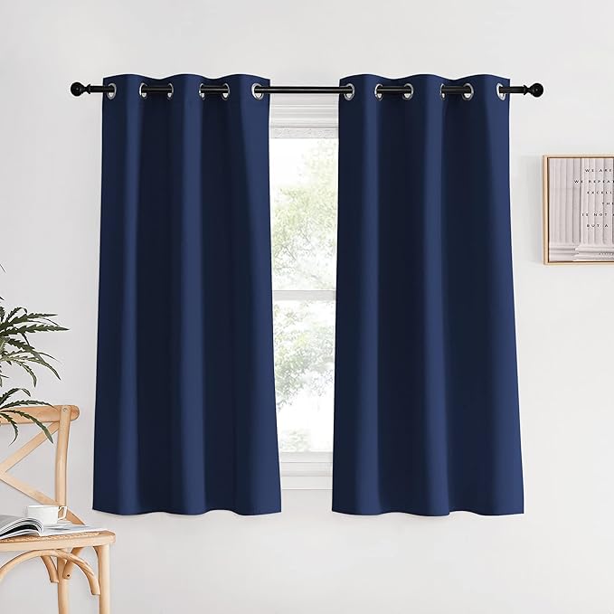 NICETOWN Navy Blackout Curtains & Drapes, 1 Pair, W34 x L60, Window Treatment Energy Saving Thermal Insulated Room Darkening Solid Grommet Panels for Living Room