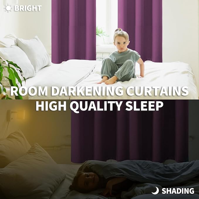 BGment Room Darkening Curtains 54 Inches Long - Grommet Thermal Insulated Drapes Window Treatment Curtains for Bedroom, 2 Panels, 52 x 54 Inch, Eggplant Purple