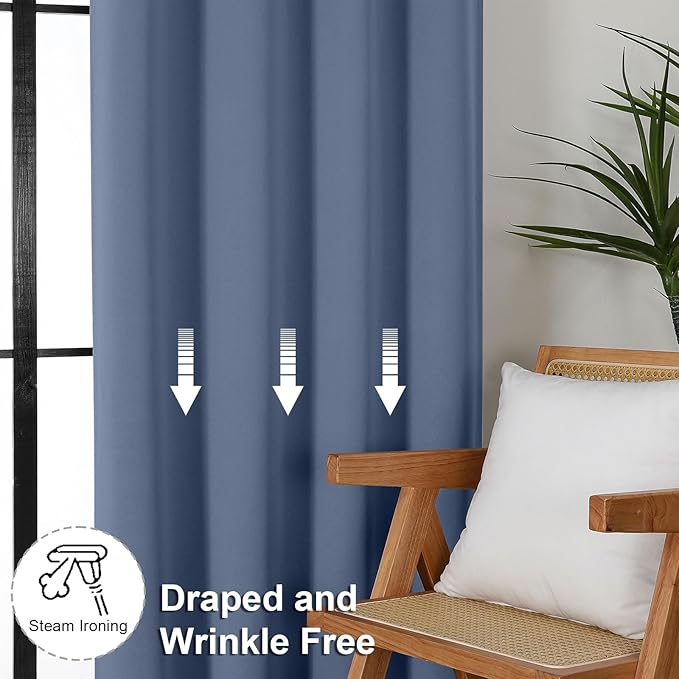 Simplebrand Ava Denim Blue Blackout Curtains for Bedroom 84 Inch Length 2 Panels Set, Solid Thermal Insulated Privacy Living Room Window Treatment Curtains Blackout Drapes, W40 x L84 Inch, Denim Blue