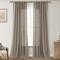 Taupe Linen Curtains 90 inches Long for Living Room Back Tab Rustic Farmhouse Semi Sheer Light Filtering Window Curtain Dining Room Soft Thick Flax Linen Textured Drapes Burlywood Birch Dark Brown