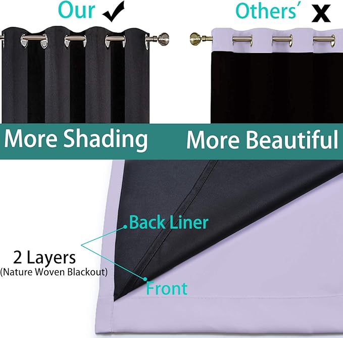 Yakamok 2 Thick Layers Completely Blackout Window Treatment Thermal Insulated Drapes for Girl's Bedroom(52Wx63L, Lilac, 2 Panels)